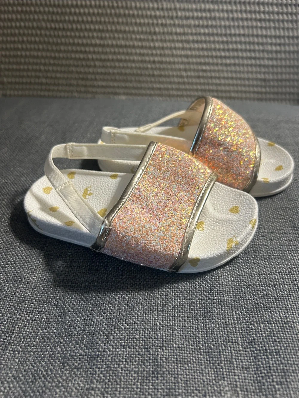 Disney Glitter Slide Sandals in Pink and Gold Trim